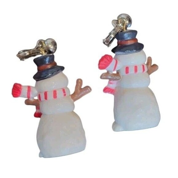 Vintage Adorable Smiling Snowman With Top Hat Dangle Clip On Earrings Plastic - Picture 5 of 5